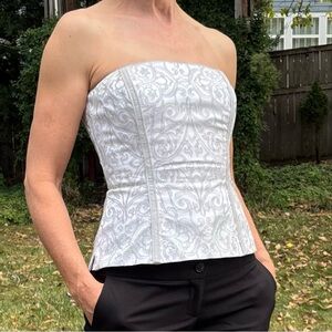 White House Black Market White and Silver Corset